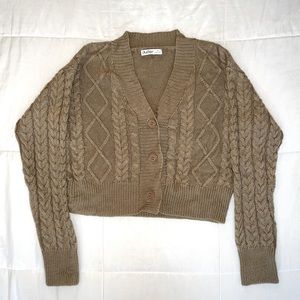 Tan Button Cropped Cardigan